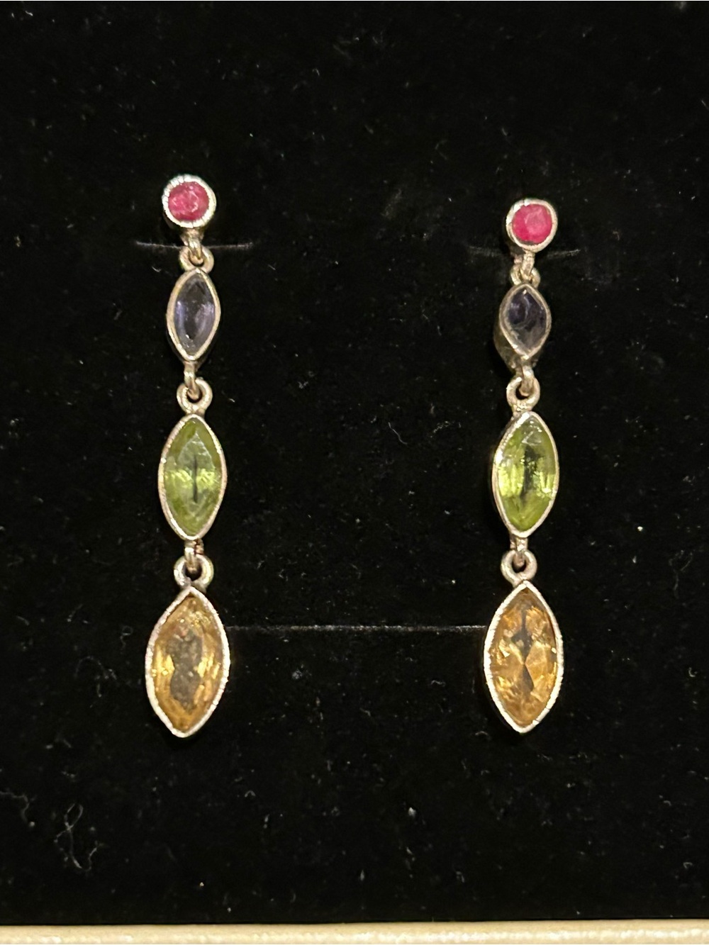 Sterling Silver, Corrundum, Iolite, Periodt and Citrine - Drop Earrings